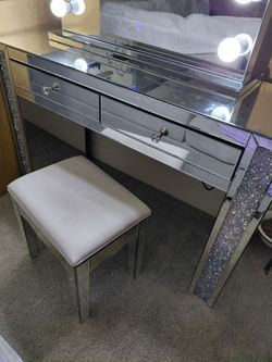2 Drawer All Mirror Vanity Set