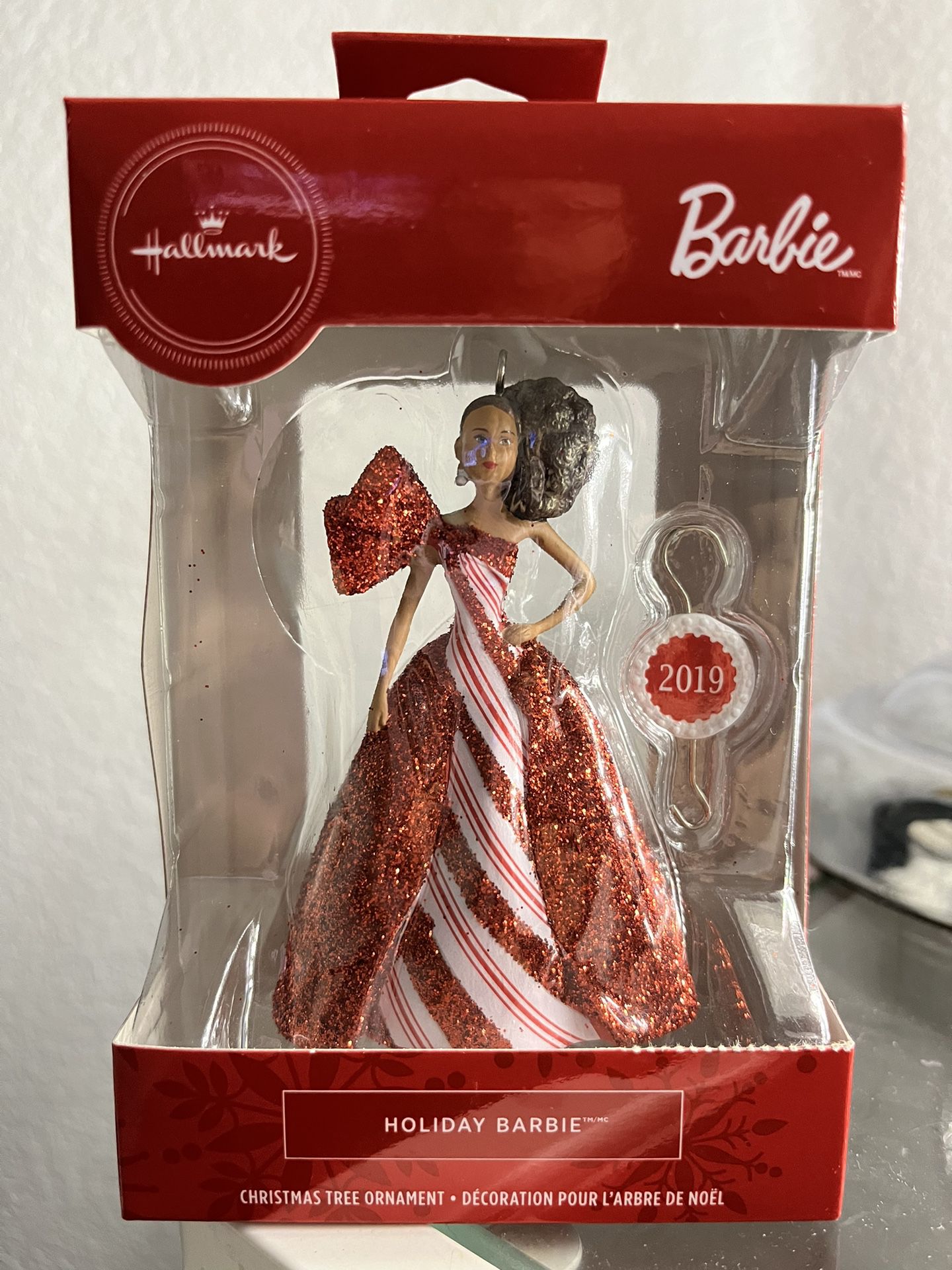  2019 Hallmark HOLIDAY BARBIE Ornament AFRICAN AMERICAN Barbie Candy Cane Gown