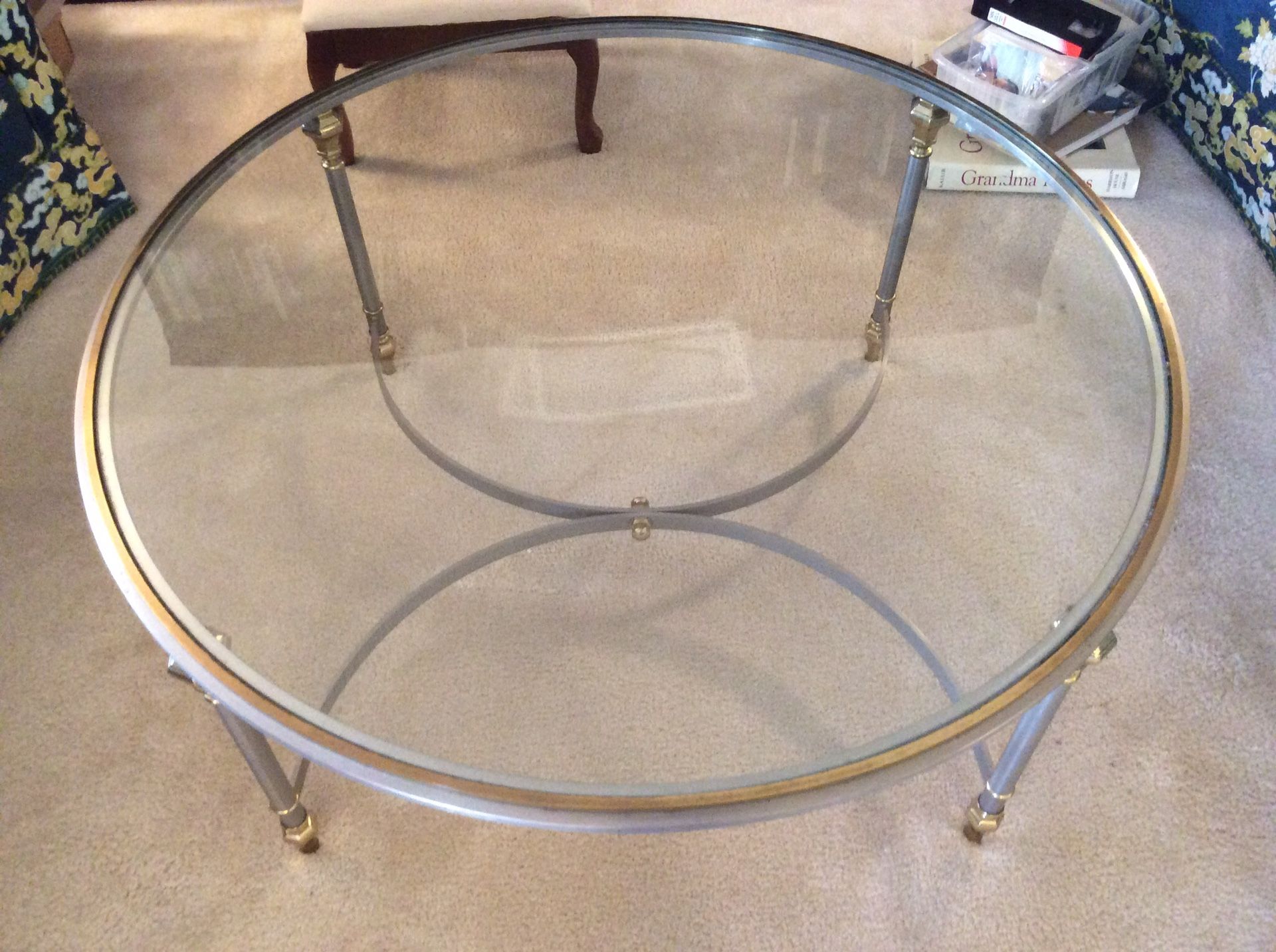 Ethan Allen round glass/metal coffee table