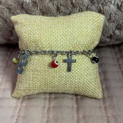 Stainless Steel Bracelet With Evil Eye And Good Luck Charms 