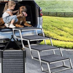 Portable Aluminum Dog Steps for Cars, SUV, High Beds and Trucks, Supports Up to 250 Lbs