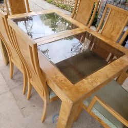 BEAUTIFUL! Vintage 1970's THOMASVILLE FURNITURE BURLWOOD DINING TABLE With 6 Chairs 60"Lx40"Dx30"H Daytona Beach