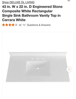 43 in. W x 22 in. D Engineered Stone Composite White Rectangular Single Sink Bathroom Vanity Top in Carrara White