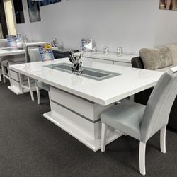 White/gray Dining Table Set W/ 4 Microfiber Complementary Free Chairs For Sale 40%off