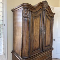 Two Piece Brown Wood Armoire