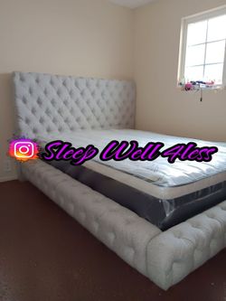 NEW QUEEN BED FRAME AND MATTRESS