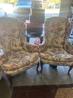 Pair of Floral Wingback Chairs
