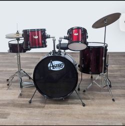 Red 5 piece Drum Set