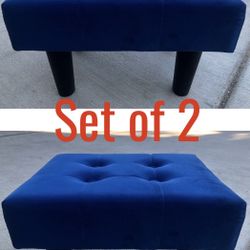 Foot Stool Ottoman Blue Color Velvet Set Of 2