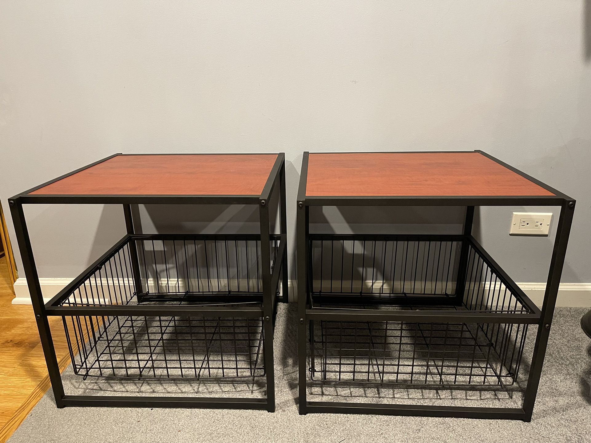 Pair of Side or End Tables with Bottom Metal Storage Bins…BOTH