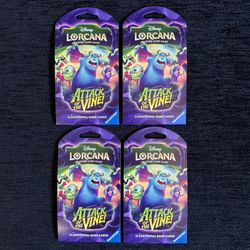 DISNEY LORCANA ATTACK OF THE VINE! SLEEVED BOOSTER PACK SET OF 4