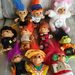 Lot Of 10 VINTAGE GENUINE RUSS TROLL DOLLS 