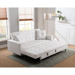 Brand New White Leather Modern Style Adjustable Sectional Sofa Sleeper