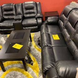 Black Reclining Living Room Set (SOFA and LOVESEAT