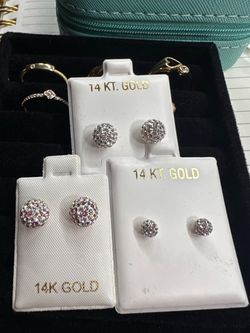 14K Gold Ball Stud Earrings Set