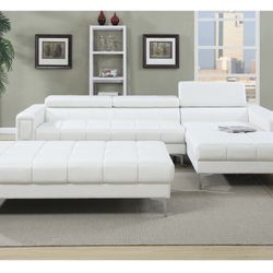 White Faux Leather Sectional Sofa - Ottoman Sold Separately 