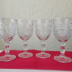 Set of  4 Vintage Libbey HOBSTAR Star of David Water Wine Goblets Glasses 7 1/4"
