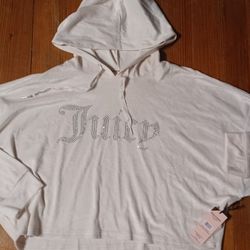 New Tags Women's Size Xlarge Juicy Couture White Pullover Hoodie Thin Material 