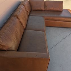 West Elm Harris Leather Couch Sofa 