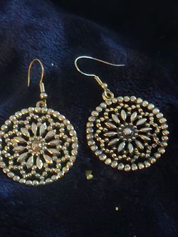 Gold Tone Rhinestone Mandala Drop Earrings