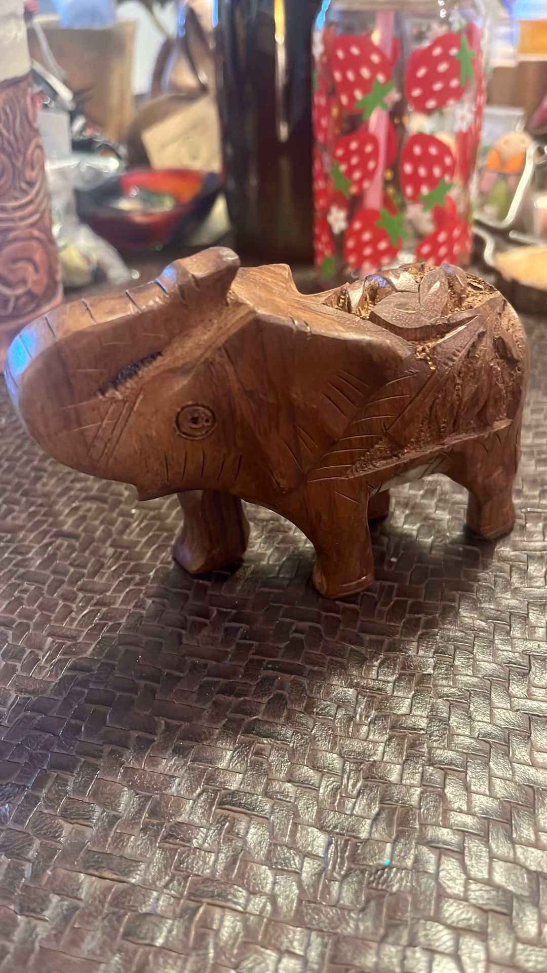 Small Carved Brown Wood ELEPHANT