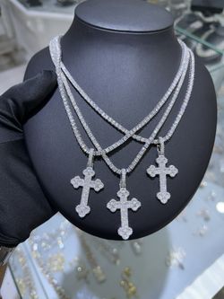 Iced Out 3mm Tennis Chain and Cross Pendant Set — PASSES DIAMOND TESTER