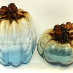 Pair Of Vintage Pumpkin Hand Blown Glass