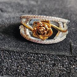 Sterling Silver And Gold Rose Ring