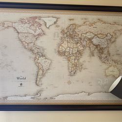 Framed Magnetic World Map 44x34