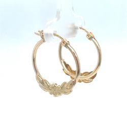 10Kt Yellow Gold Small Hoop Leaves Earrings 1.30g 1.5x20 I-1777