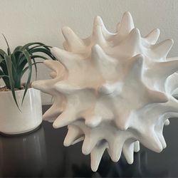 Modern White Coral Sea Urchin Sculpture Large Ceramic Coastal Decor Centerpiece