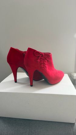 Size 6 Red Suede Lace-Up Stiletto Ankle Booties