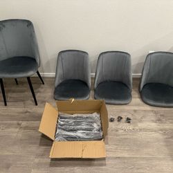 4 Gray Velvet Dining Chairs_Brand New Unassembled