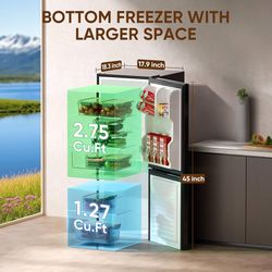  4.0 Cu.Ft Small Refrigerator with Bottom Freezer, Large Capacity Small Fridge with Freezer, Mini Refrigerator for Bedroom, Apartment, Kitchen, BM40 (