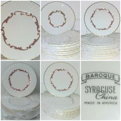 Syracuse China Setting For 8, 42 pc Baroque Design Red/Gold Scalloped