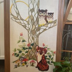 Vintage Crewel  Framed  Picture