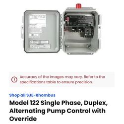 Single Phase, Duplex Alternating Pump Control Panel  SJE Rhombus Model 122 (no Floats)