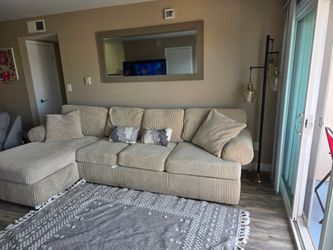 Beige Corduroy Sectional Sofa with Chaise