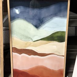 Two Matching Glass Canvases With Brown Frame. Brand New