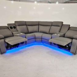 Sectional Sofa Recliner With Speakers And LED 