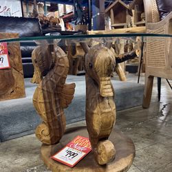 MEGA SALE! Hand Carved Seahorse Table With Glass Top (Save $399)