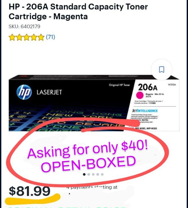 HP Magenta Ink Toner 206a