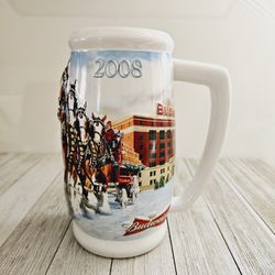 1 Budweiser 75 Years if Proud Tradition CS695 Ceramic 7" Tall Beer Stein Handled Mug with Clydesdale Horses Design Pattern. Commemortive Novel