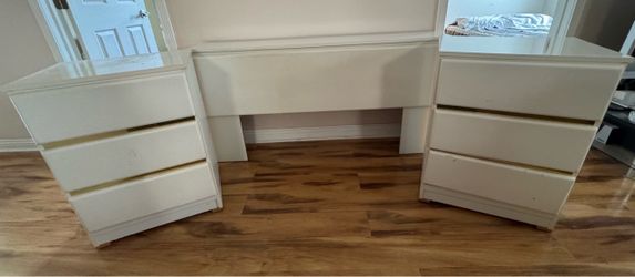 Bedroom Headboard & Bedside Cabinet Stand White Full Size Bed Frame + Mattress Box