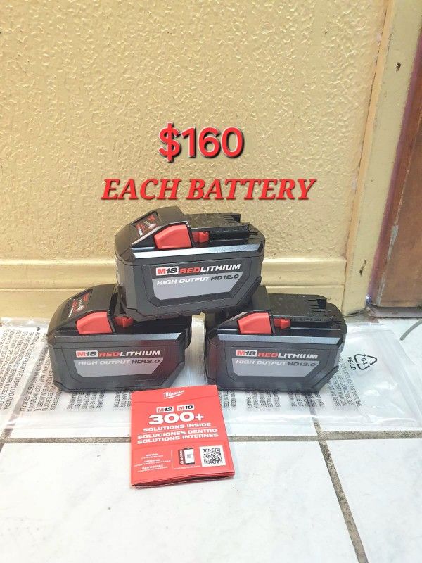 Milwaukee Battery 12.0ah HIGH Output M18 $160 Each Battery