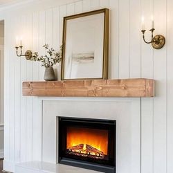 60" wooden floating shelf over fireplace - new!