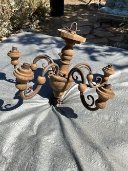 Rustic Wrought Iron and Wood Chandelier