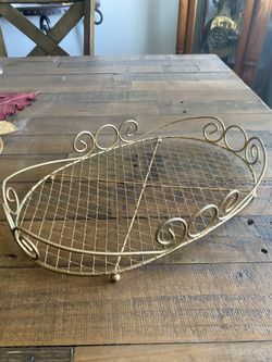  vintage gold-colored metal wire basket