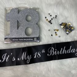 18th Birthday Party Table Decoration, Silver 18 Glitter Centerpiece, 18th Birthday Decoration, Party Decoration