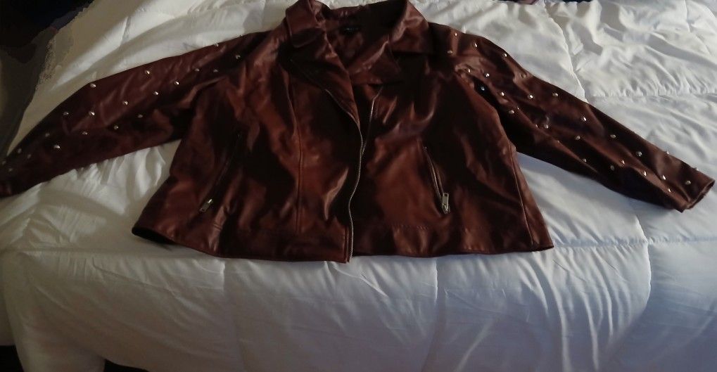 Womens Front Zipper Jacket With Studded Sleeves